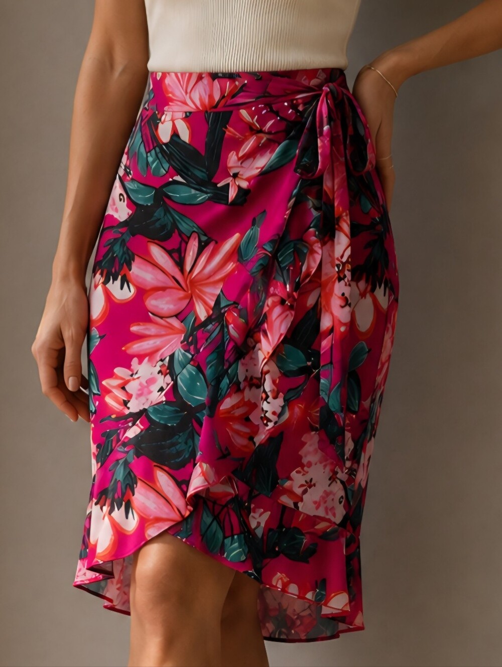 Ann Taylor Pink Floral High-Low Wrap Skirt